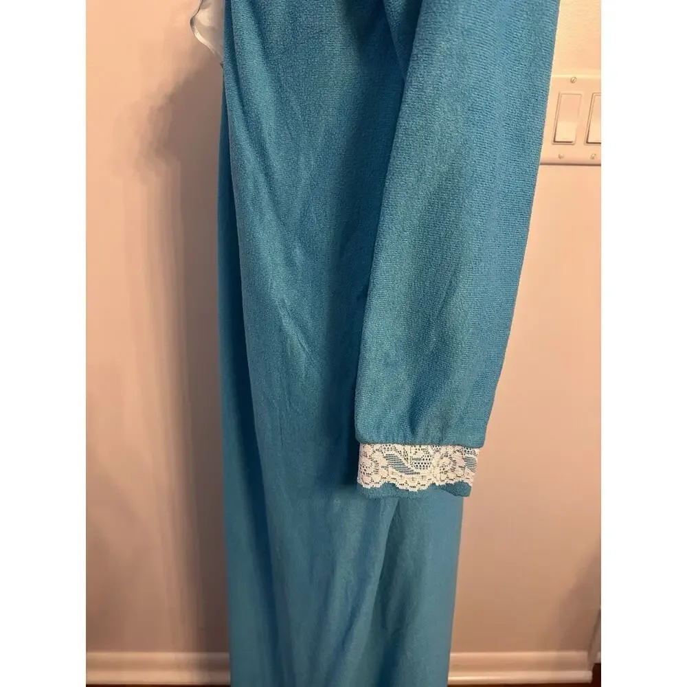Vintage Moodsetter Nightgown Robe House Coat Blue Cottage Victorian Zip Sz.Small